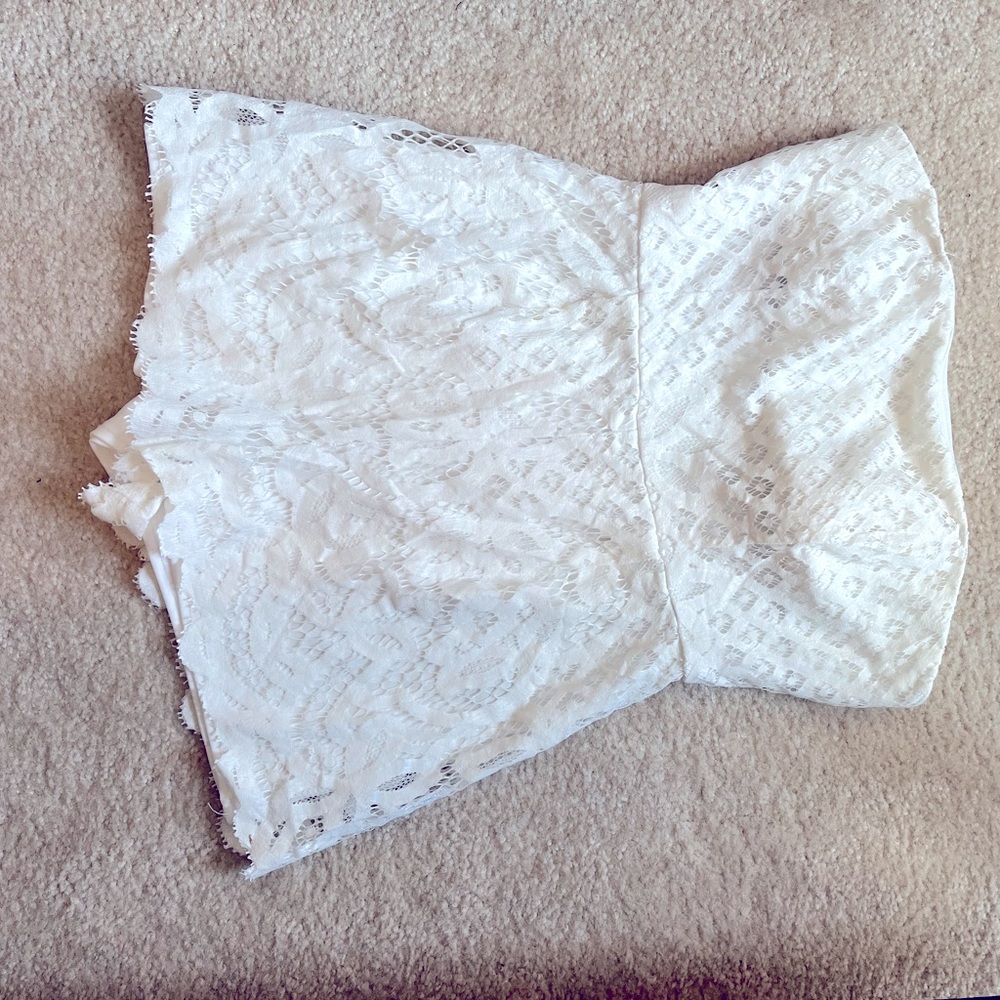 White lace strapless romper